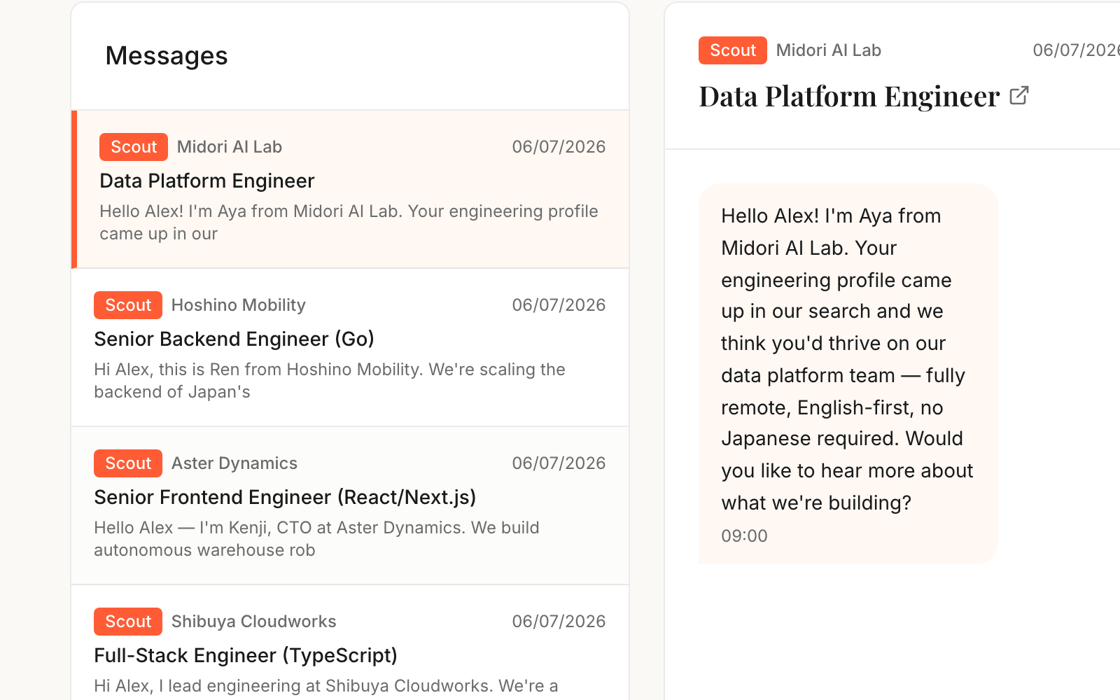 Scout messages from companies in the candidate inbox